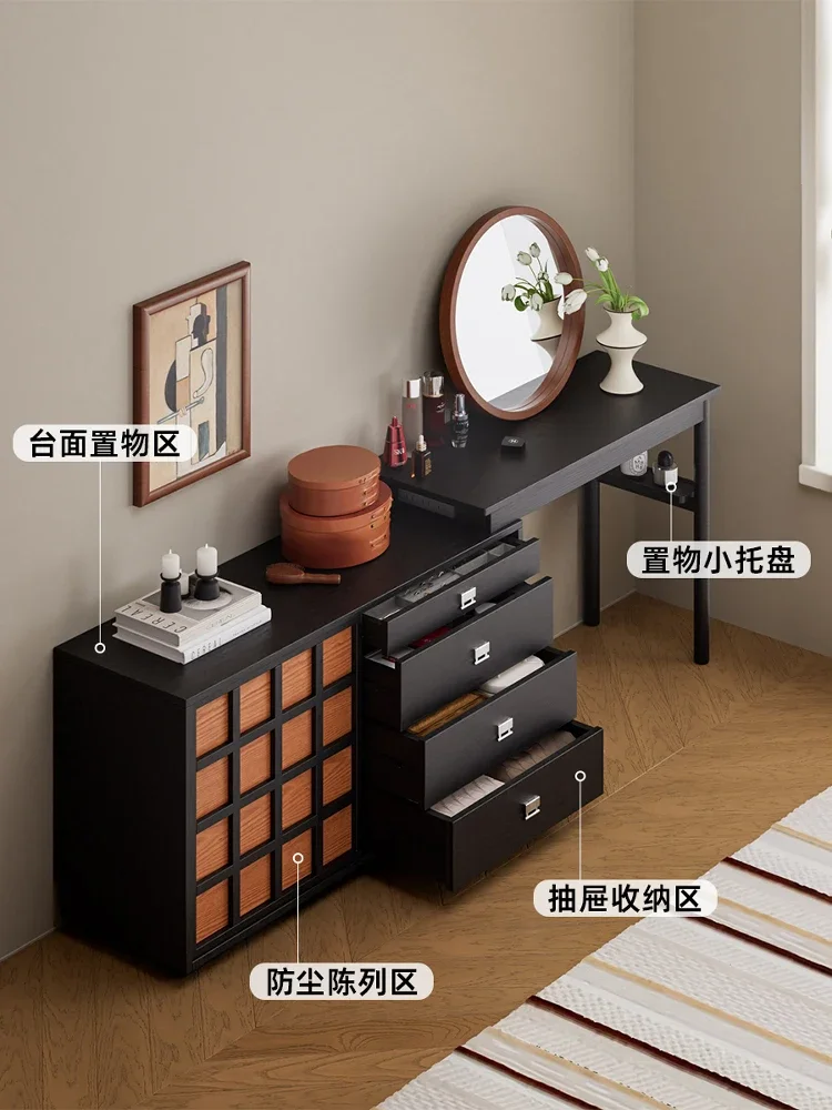 2025 new solid wood antique makeup table rotatable dresser bedroom chest integrated