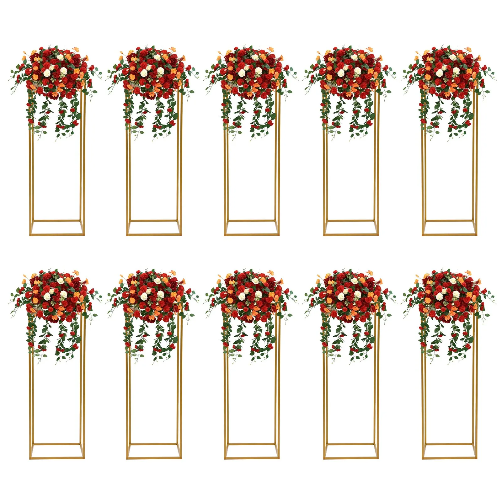 

10-Piece Gold Metal Flower Stand Set - 31.5 Inch Elegant Wedding Centerpiece Display Rack for Reception, Party