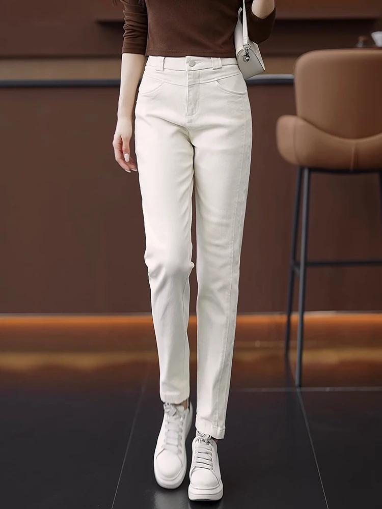 

High Waist Nine-Tenths Straight Leg Harlan Denim Jeans Women's Spring Autumn Khaki Casual Pants Comfortable Cotton Blend