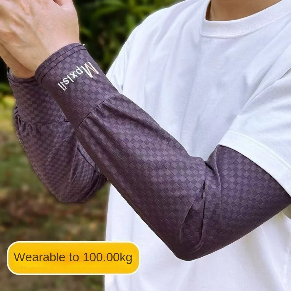 Breathable Arm Protection Long Ice Silk Sleeves Checkered Mesh Sunscreen Arm Covers UV Insulation Thin Cycling Gloves Driving