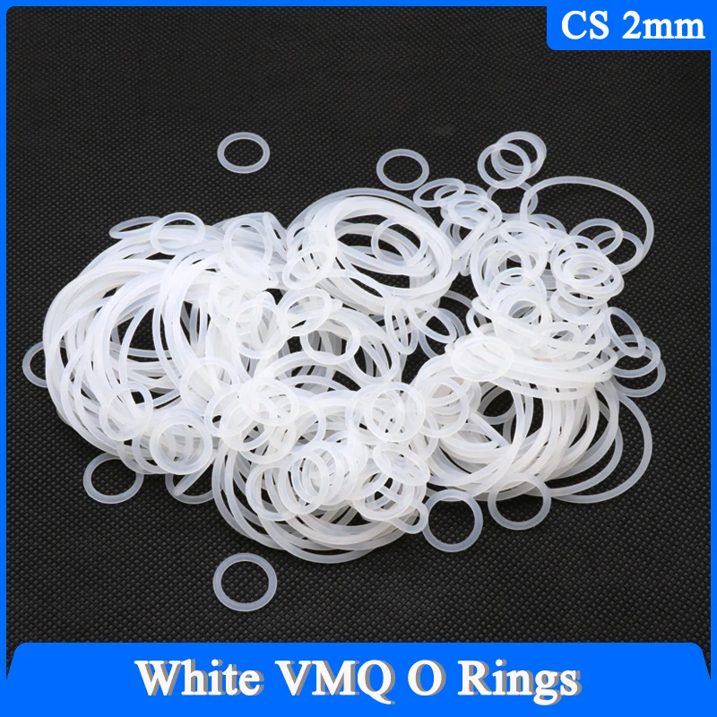 10/50pcs VMQ O Ring White Silicone Gaskets CS 2mm OD 5~100mm Food Grade Waterproof Washer Insulated Round O Shape Silicone Ring