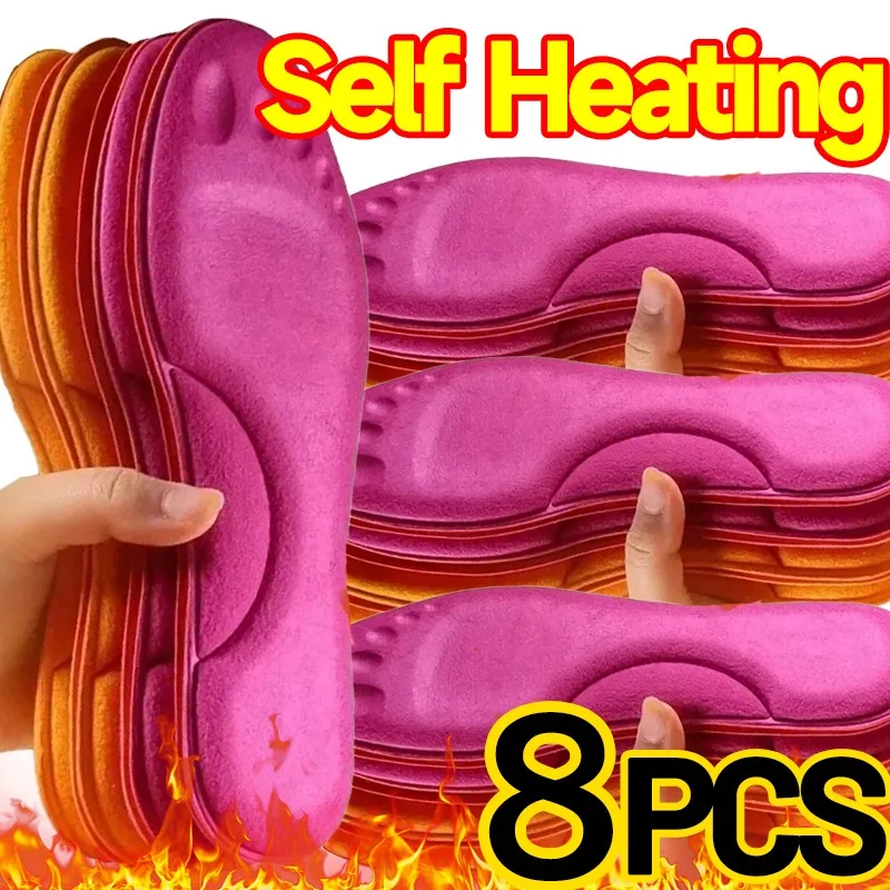 2/8Pcs Thermostatic Insoles Women Men Winter Self-heated Plush Thermal Massage Memory Foam Arch Support Shoe Pad Heated Insoles