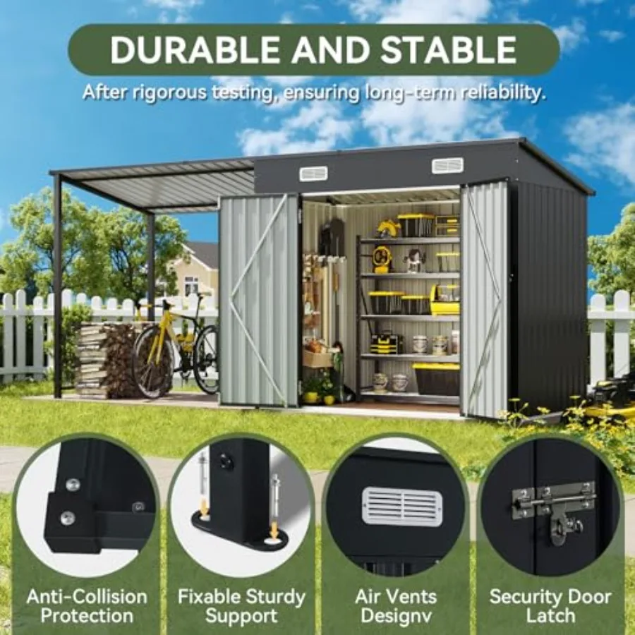 Outdoor storage shed hardtop gazebo combo for backyard use, galvanized steel frame, charcoal gray finish, rust-resistant and we view 3