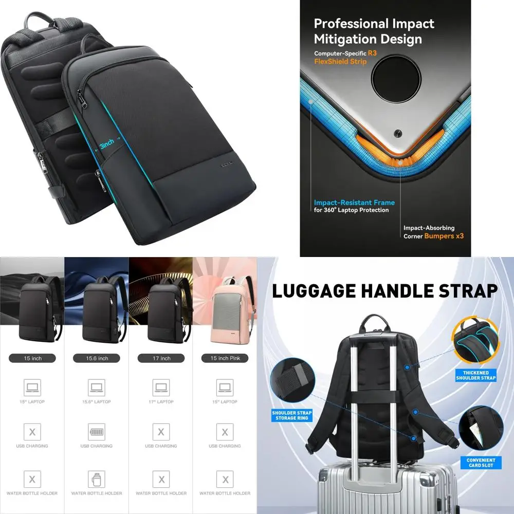 

Рюкзак для ноутбука 15 дюймов Slimline для мужчин — водонепроницаемый, легкий, стильный деловой и повседневный рюкзак в черном цвете