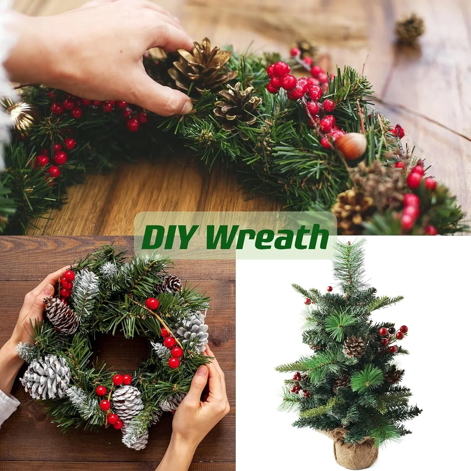 Branches Artificielles Enrichies pour Décoration de Noël, Tiges Vertes pour Arbre, Guirxiété, Cadeau DIY, Artisanat, Ornements, 1Pc