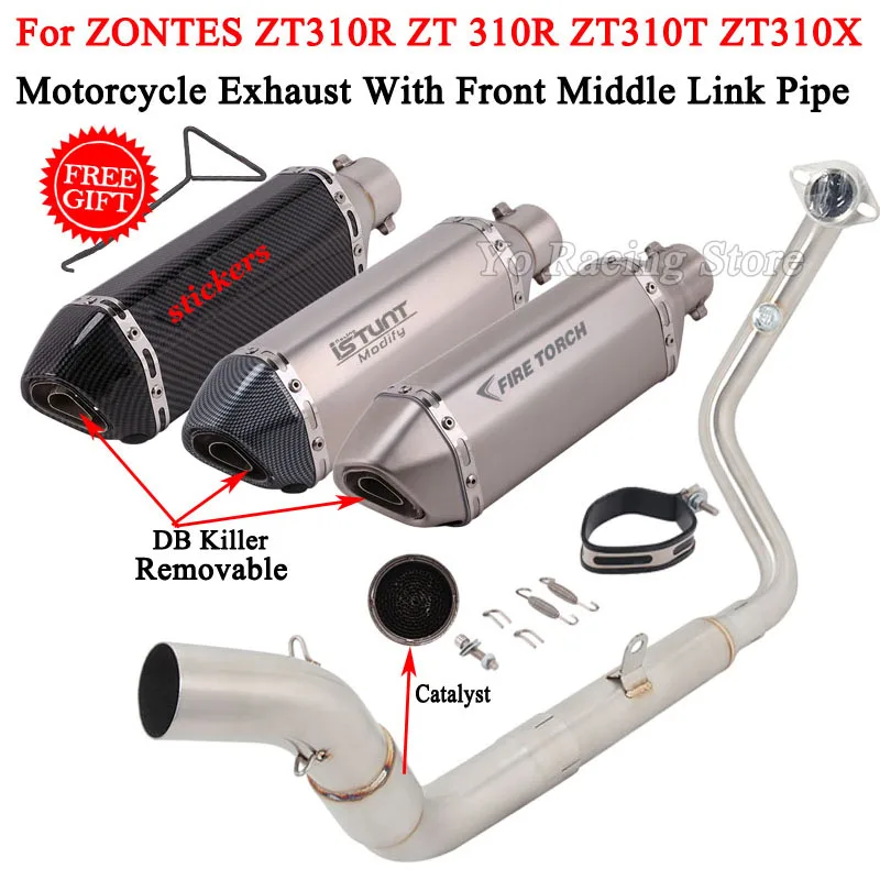 For ZONTES ZT310R 310R ZT310T ZT310X 2021-2022 Motorcycle Exhaust System Escape Modify Front Link Pipe Moto Muffler DB Killer