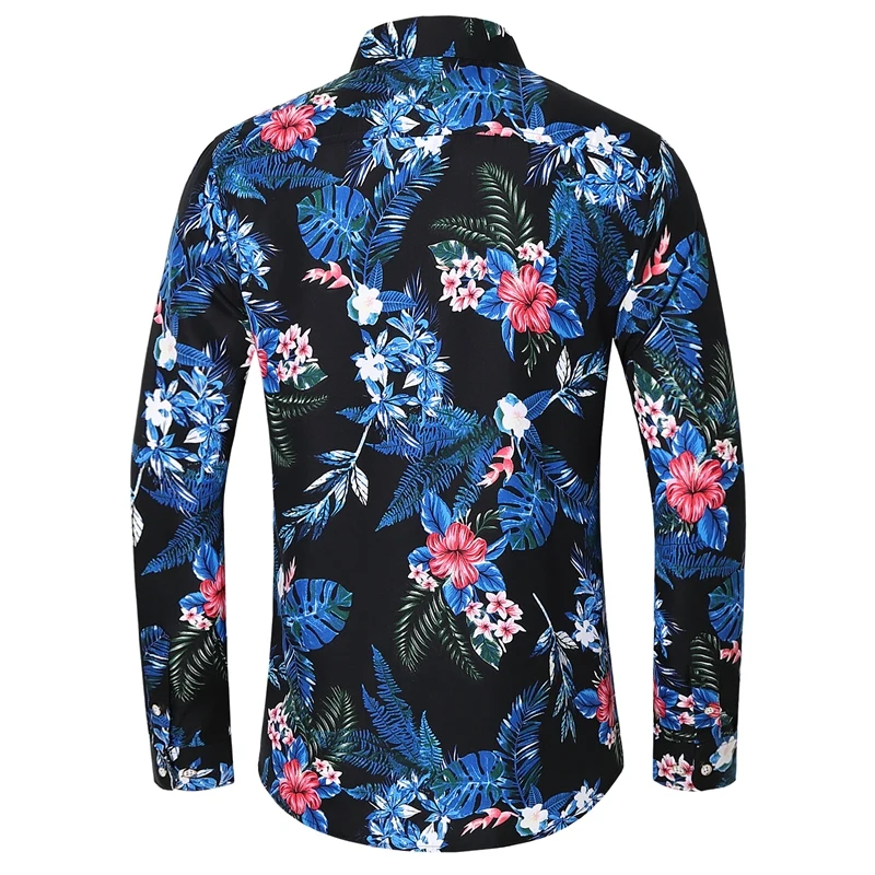 2024 Fashion Men\'s Shirt Flowers  Printing Lapel Button Top Long Sleeve Shirt Clothing Party Styles Design Comfortable Shirts