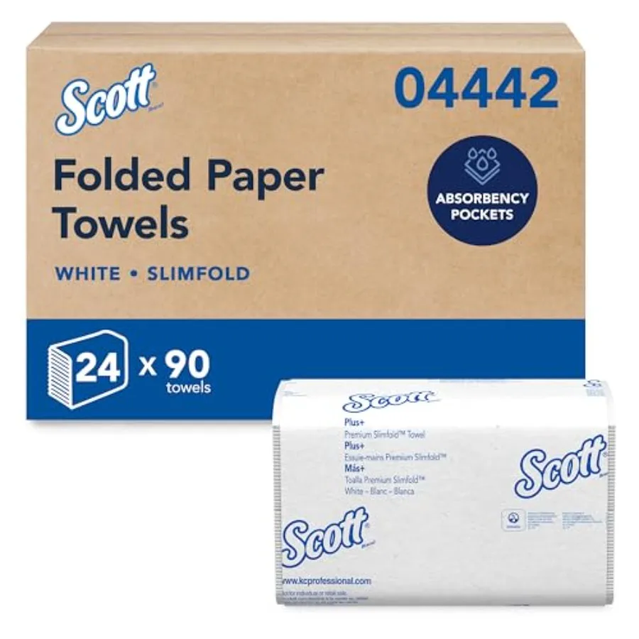 Toallas de Papel Plegadas Pro Slimfold, Paquete de 04442, Bolsillos Absorbentes Blancos para Dispensadores Compatibles (24 Paquetes de 90 Hojas, 2 de 160 Hojas)