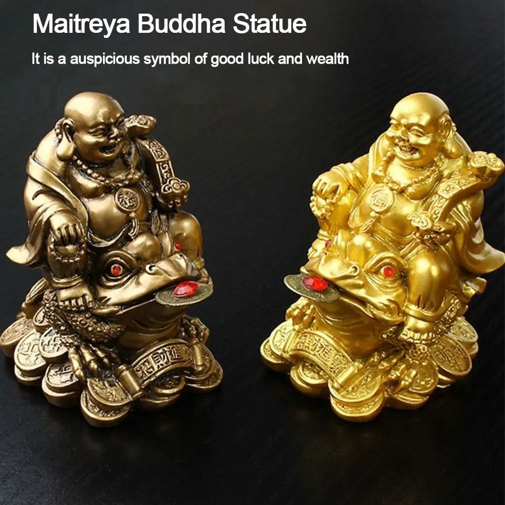 Feng Shui Resin Maitreya Buddha Statue Toad Figurine Money Fortune Wealth Chinese Golden Frog Home Office Lucky Gifts Tabletop