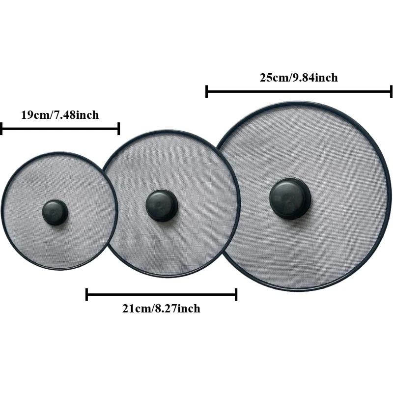 3Pcs 7.4+8.3+9.8in Splatter Guard Screens Mesh Grease Splatter Lid, Oil Proof Pan Cover Kitchen Cooking Accessories