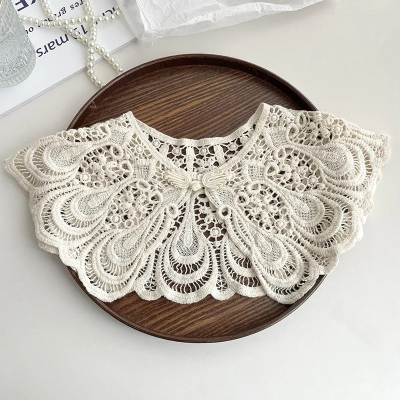 Picture 5: Elegant Cape Lace Fake Collar Hollow Out Cloak Knitted Shawl Korean Style Wraps Crochet Flower Scarves Scarf Accessories