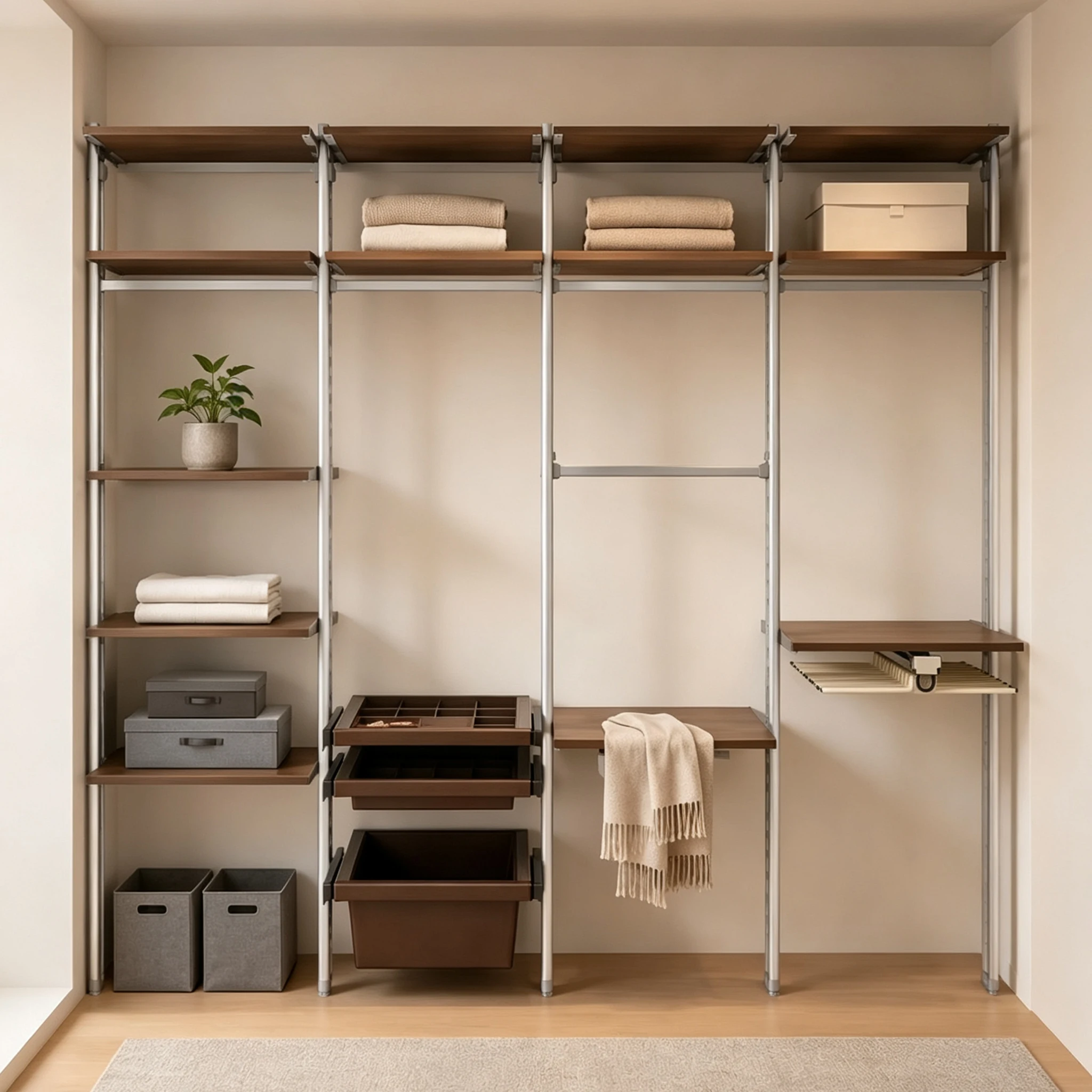 Floor To Ceiling Metal Open Wardrobe, Wall Built-in Cloakroom Steel Frame Hanging Garment Storage Cabinet