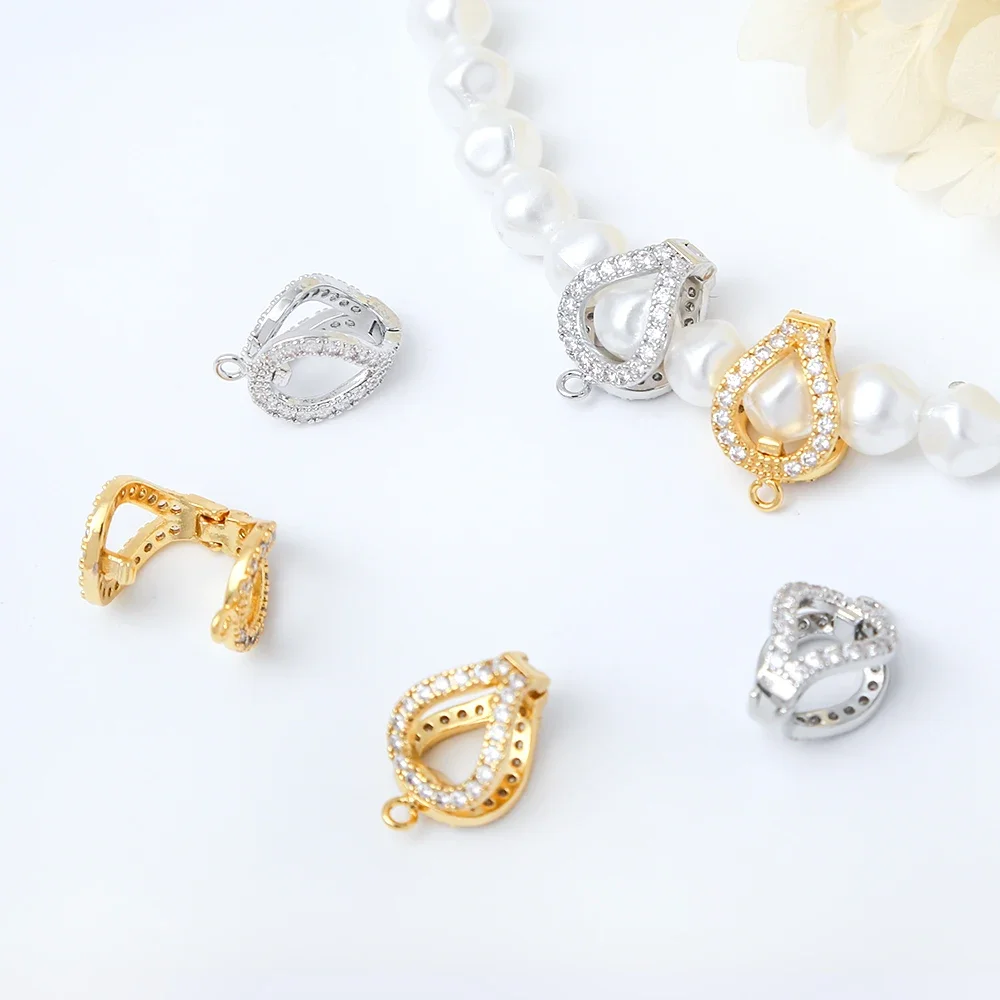 

2Pcs Brass CZ Changeable Pearl Enhancer Connector Pendant Bail Clasp Necklace Shortener Interchangeable Bail for Jewelry Making