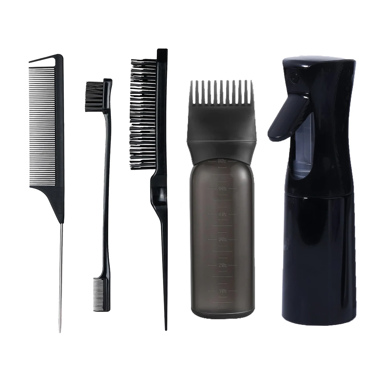 

5pcs hairdressing suit,with spray bottle,root comb hair dye bottle,rat tail comb,tearing edge brush,Special for real hair wigs