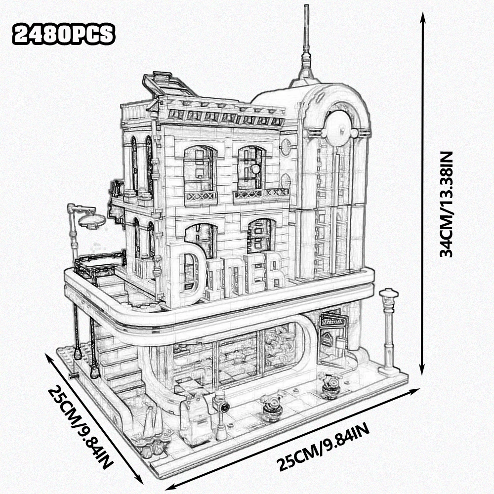 Creative Expert Bricks Bank Cafe Corner MOC Street View City Model House Pet Shop Town Hall Downtown Diner Bouwstenen Speelgoed