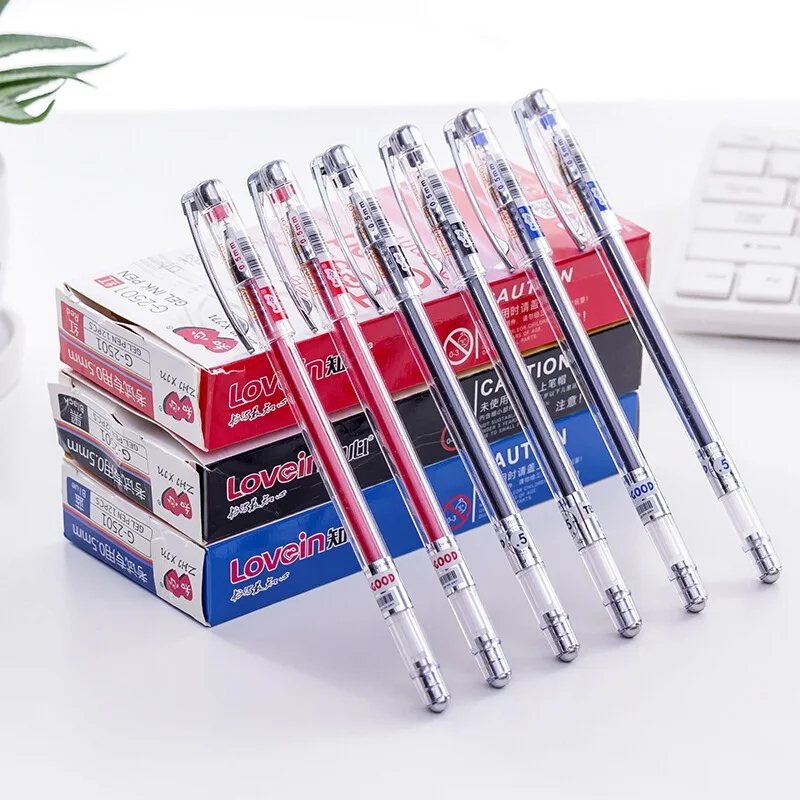 

6 Pcs/Set Black Red Blue Ink Gel Pen 0.5mm Writing Pens Rod Simple Pen Handle for Student School Office Supplies Stationery