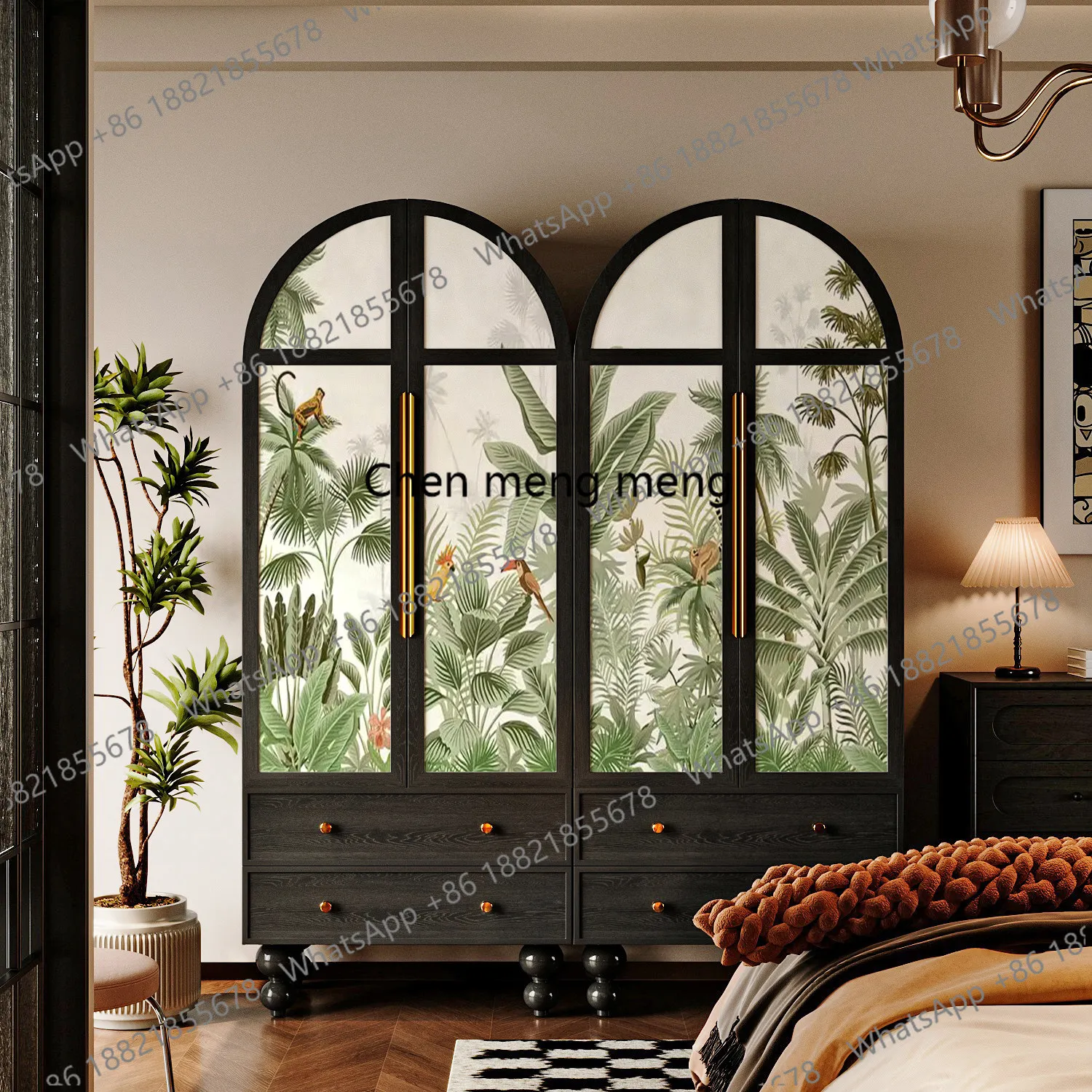 

New Chinese retro wardrobe large-capacity storage hanging wardrobe solid wood painted storage cabinet