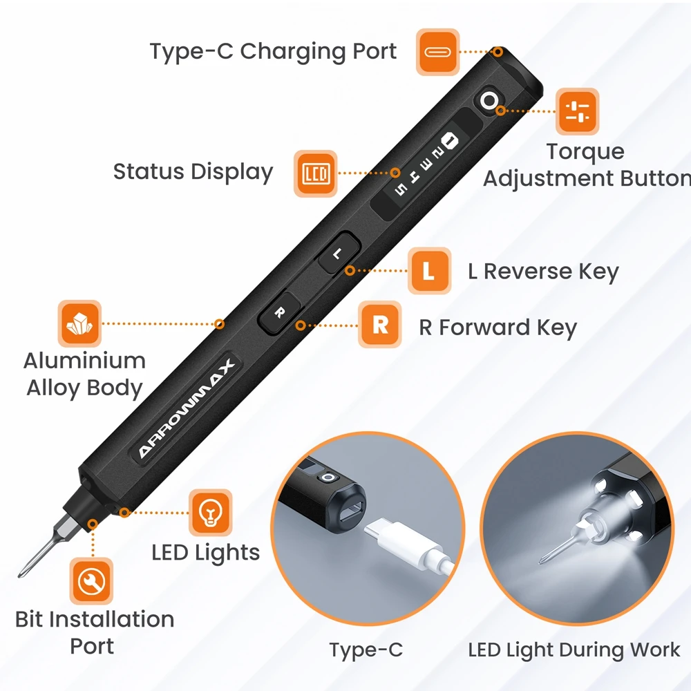 ARROWMAX Mini Set di cacciaviti elettrici cacciavite di precisione Display OLED a 5 coppie per la riparazione dell'orologio del Laptop della fotocamera del telefono SES nuovo