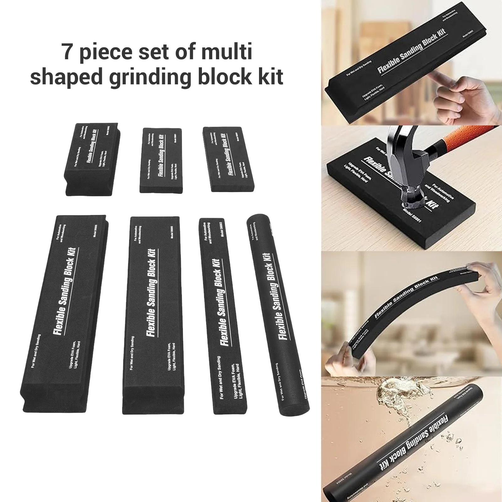 

7PCS Sanding Block Kit Flexible EVA Foam Wet or Dry Autobody Hand Sanding Blocks Kit for Automotive Car Wood Bodywork