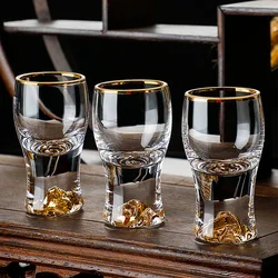 Lead-Free Crystal Glass Gild Built In 24K Gold Leaf Shot Glass Luxury Golden Vodka Spirit Small Wine Glasses Jinshan Gold Foil