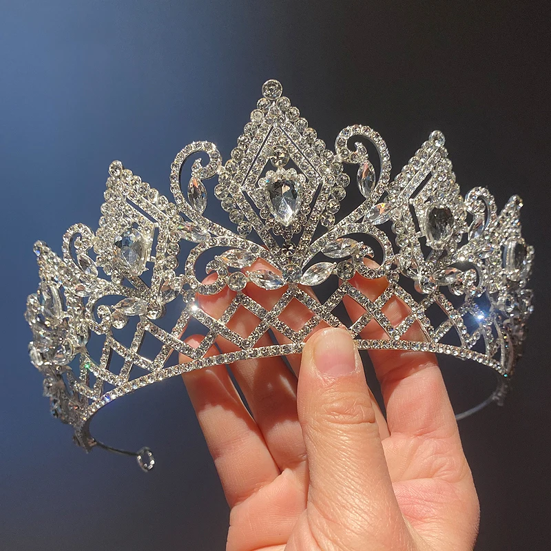 Luxury Crystal Princess Hair Crown French Style Wedding Headwear Grand Bride Main Birthday High-End Feel Head Accessories
