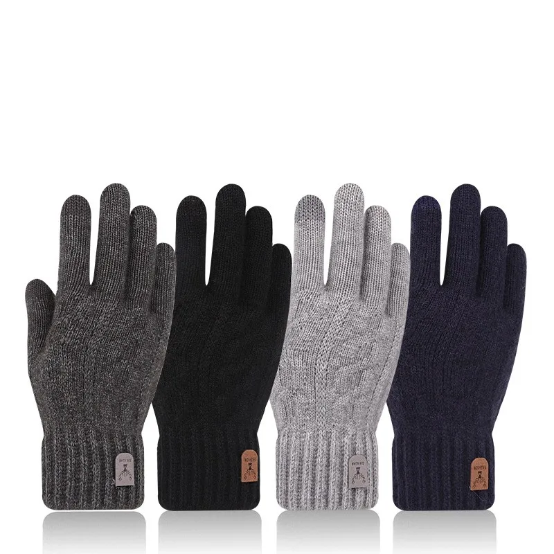 2023 new men\'s warm gloves winter touch screen plus fleece gloves cold warm wool knitted gloves