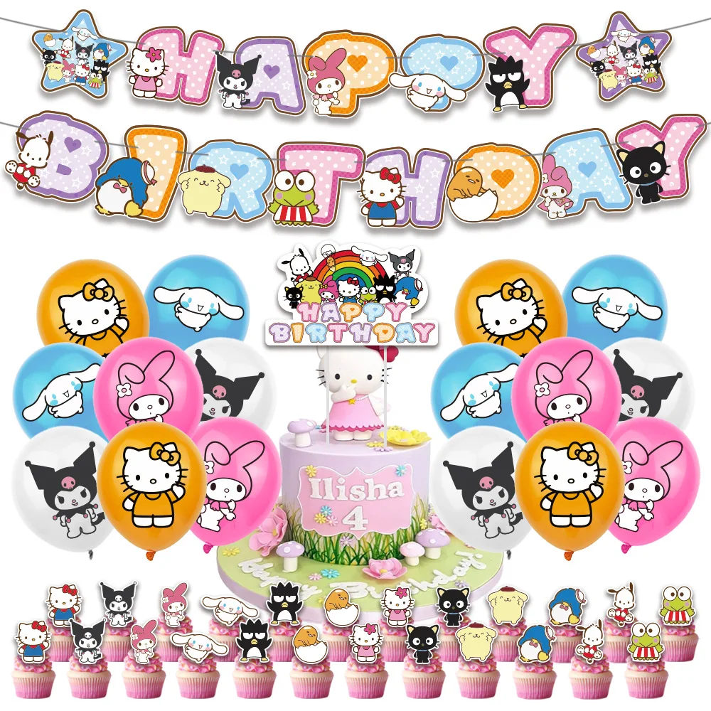 

В наличии мультфильм Hello Kitty mymelody Kuromi тематические детские украшения для дня рождения одноразовый лоток для бумаги набор салфеток