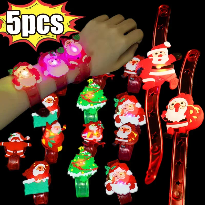 Christmas LED Luminous Bracelet Toy Cartoon Santa Snow Wrist Bands Games Kids Creative Flashing Lights Glow in The Dark Gift