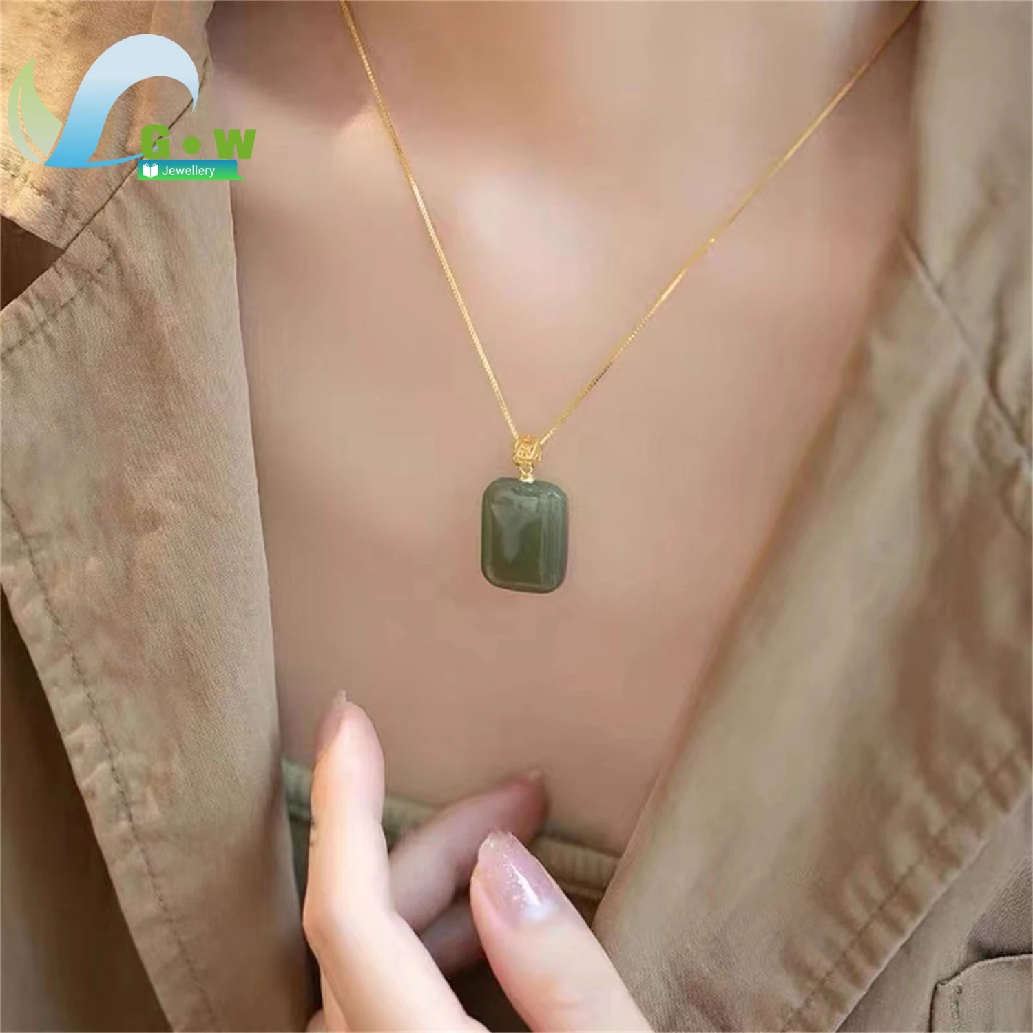 

Classic Modern Premium Natural Delicate Graceful Lovely Hetian Jade Smooth Pendant Clavicle Chain Necklace For Female Daily