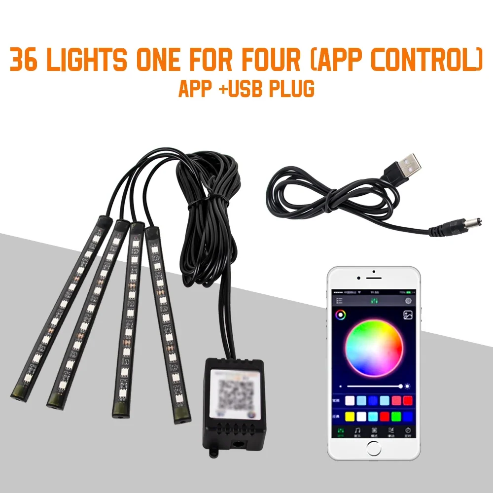 Neon 36 48 72 LED Auto-interieur Omgevingsvoetlicht Draadloze afstandsbediening Muziek APP Controle Auto RGB Sfeer Decoratieve lamp