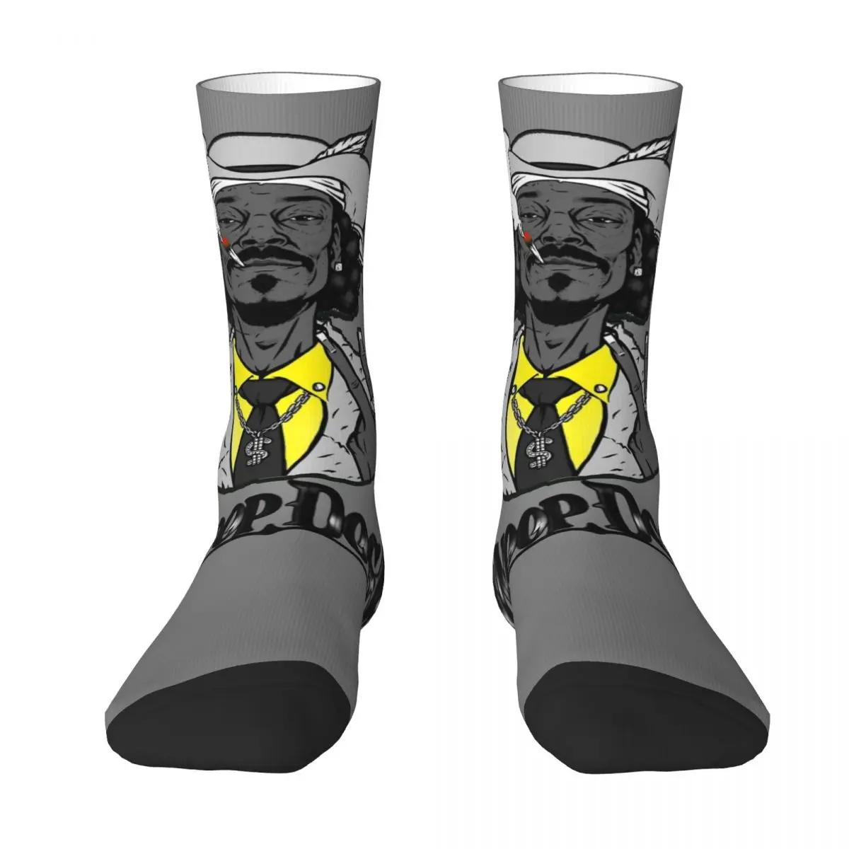 Crazy Design Snoop Dogg Is Here Football Socks Hip Hop Music Polyester Crew Socks for Unisex Non-slip