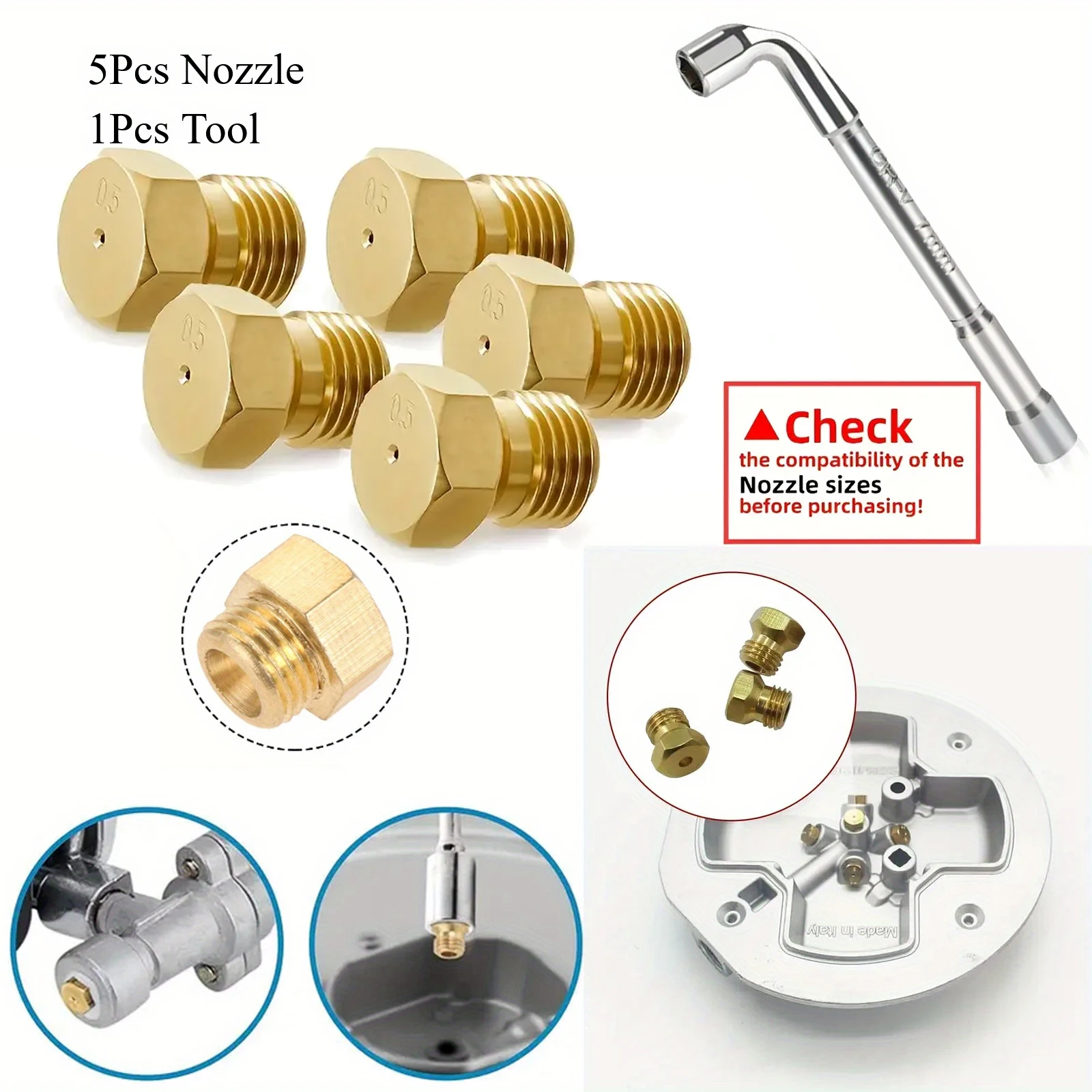 5Pcs M6 X0.75 Butane Gas Stove Nozzle Kit for Commercial Gas Stoves Replacement Parts,  for LPG Cooktops and Gas Injector
