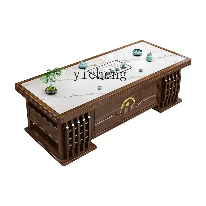 

HSN rock slab tea table and chair combination coffee table office solid wood tea table tea set integrated