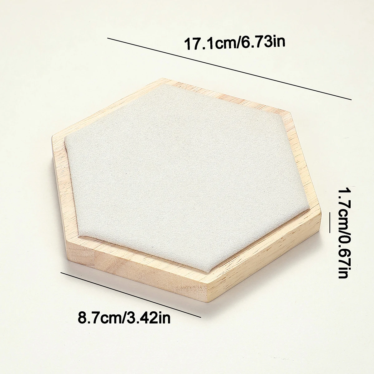 1 Buah Baki Pajangan Perhiasan Beludru Segi Enam, Organizer Penyimpanan Cincin & Aksesori, Dudukan Etalase Kayu Halus, Pajangan Rumah/Market