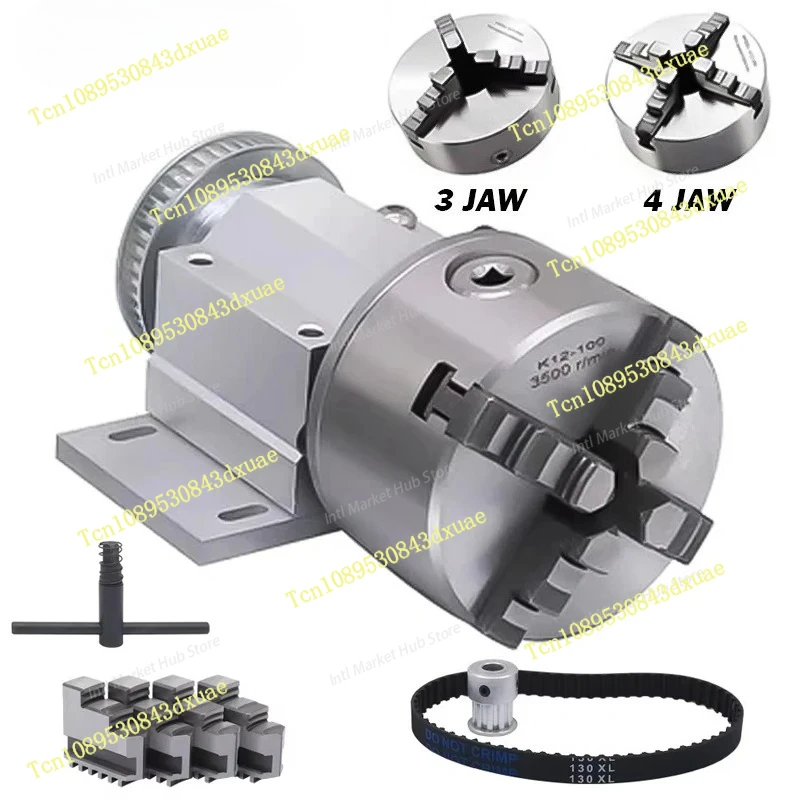Multifunctional 80/100 Chuck Four Jaw Chuck Spindle Assembly for Micro Lathe Bead Machine Centering Hole Clamp Ball Mchine