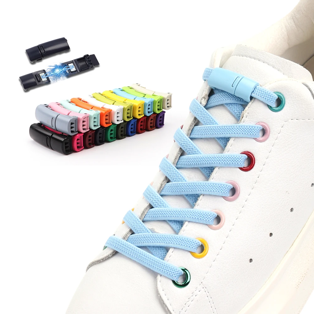 Tonal Magnetic Buckle Shoelaces Elastic Laces Sneakers No Tie Shoelace Kids Adult Quick Lace Lazy Sport Rubber Shoestrings