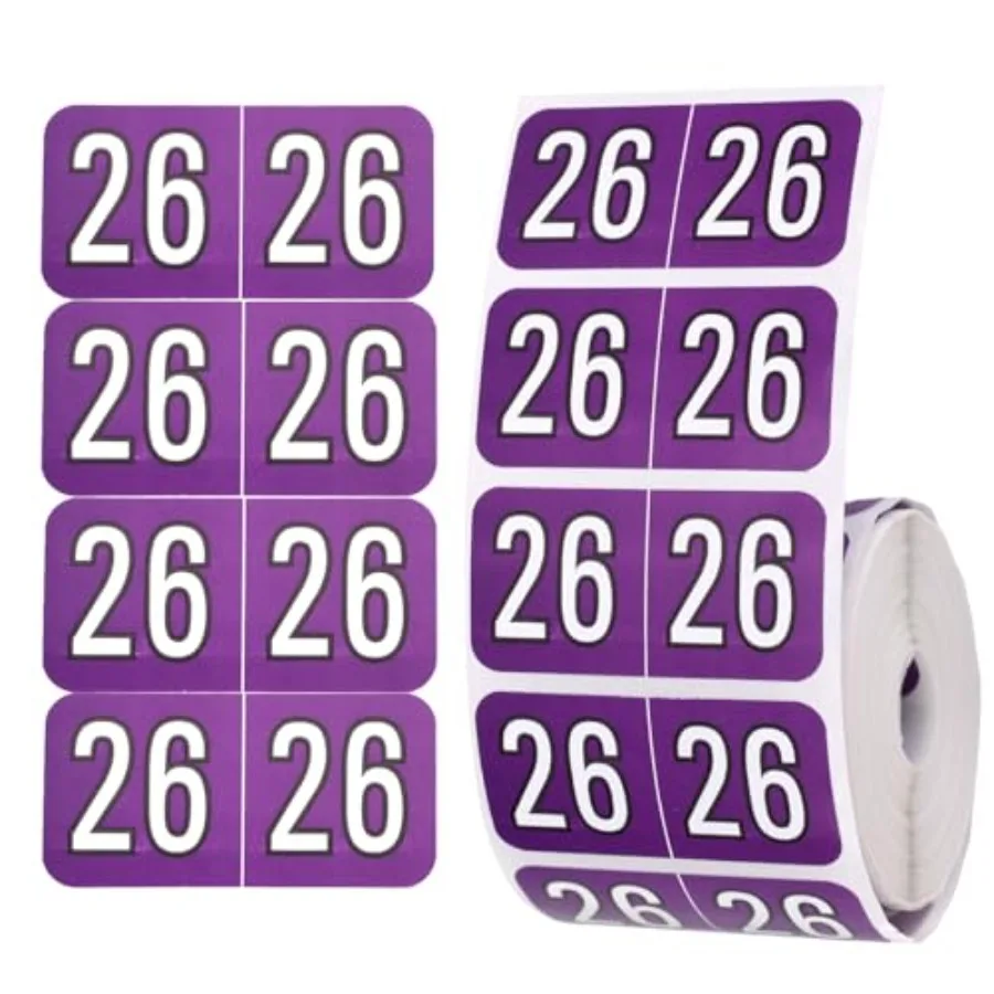 

500 шт. наклеек на 2026 год, 1,9x3,8 см, самоклеящиеся этикетки для папок, цветные этикетки для документов, для офисных принадлежностей, цвет: ночное фиолетовое