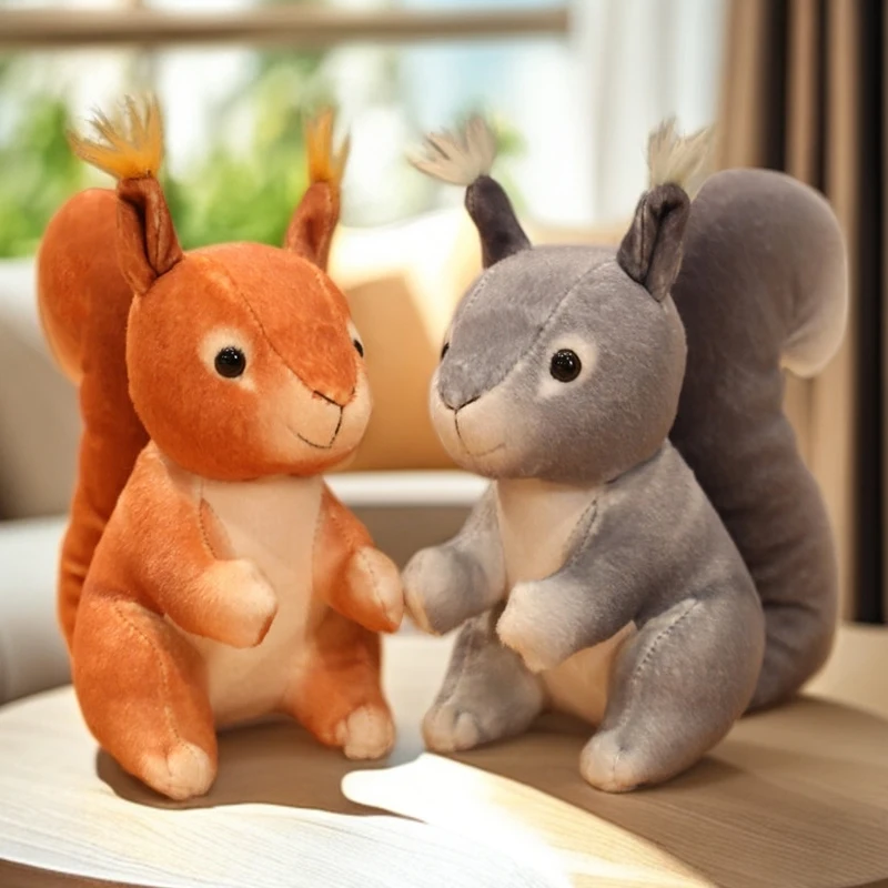 25cm Grey INS Like Real Squirrel Plush Toys 4 Colors Stuffed Animal Simulated Little Squirrel Home Decor Birthday Gifts for Kids