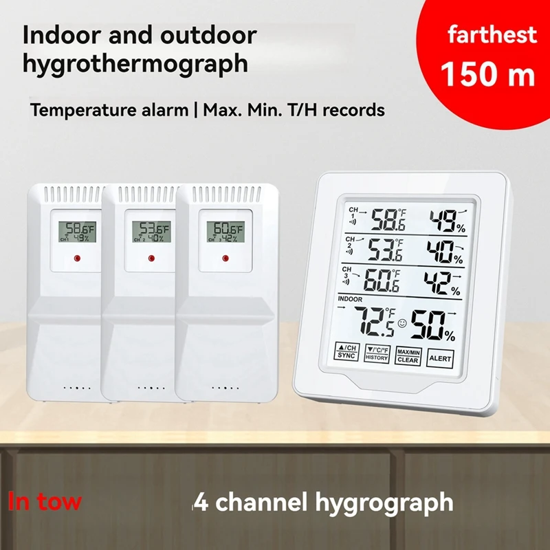 Digital Thermometer And Hygrometer Indoor Humidity With 3 Sensor Screen Display White Backlit Large Screen Recorder