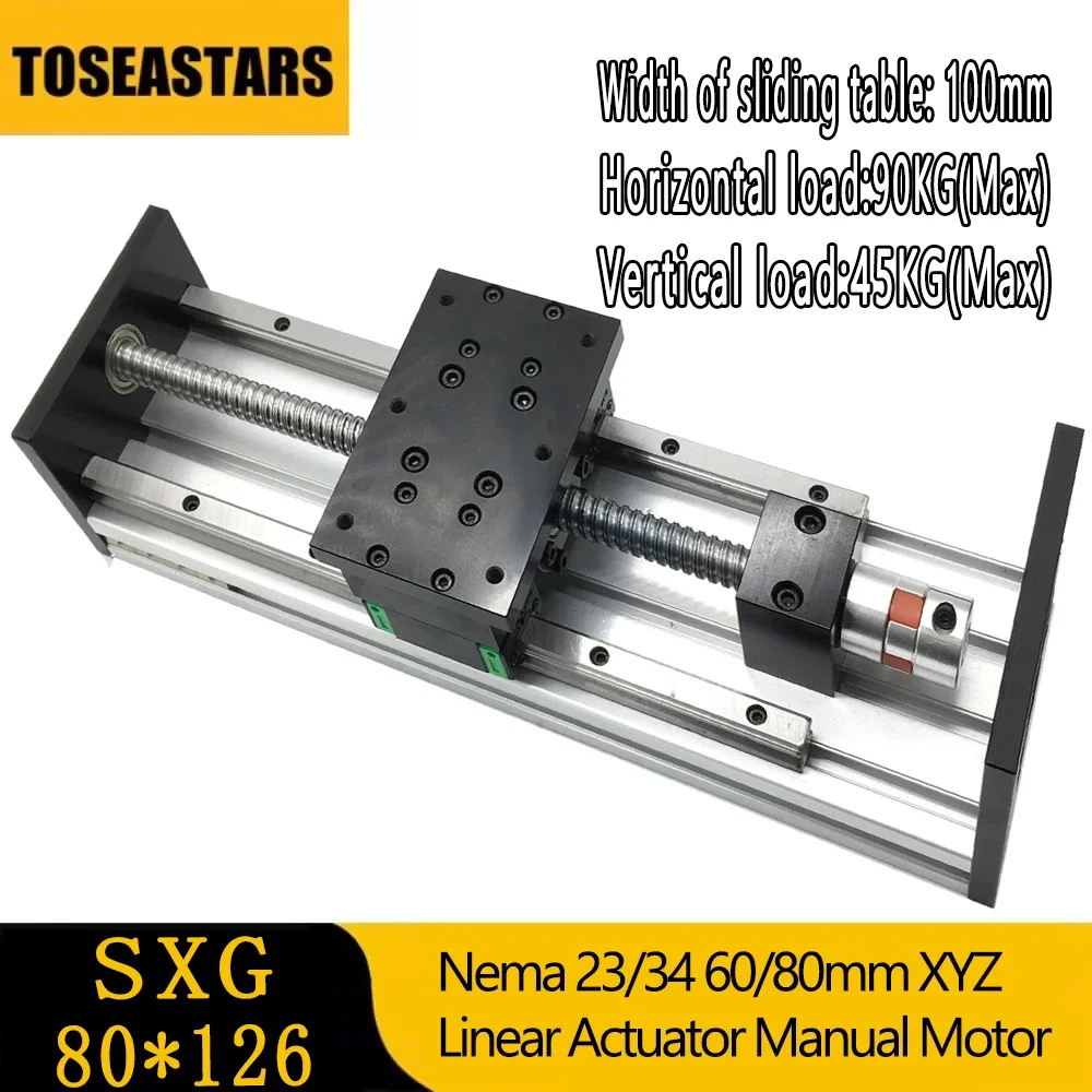 

120mm Width SXG80*126 Double Linear Guide Sliding Table1605/1610 BallScrew 50-1000mm Stroke XYZ Axis Linear Actuator CNC Router