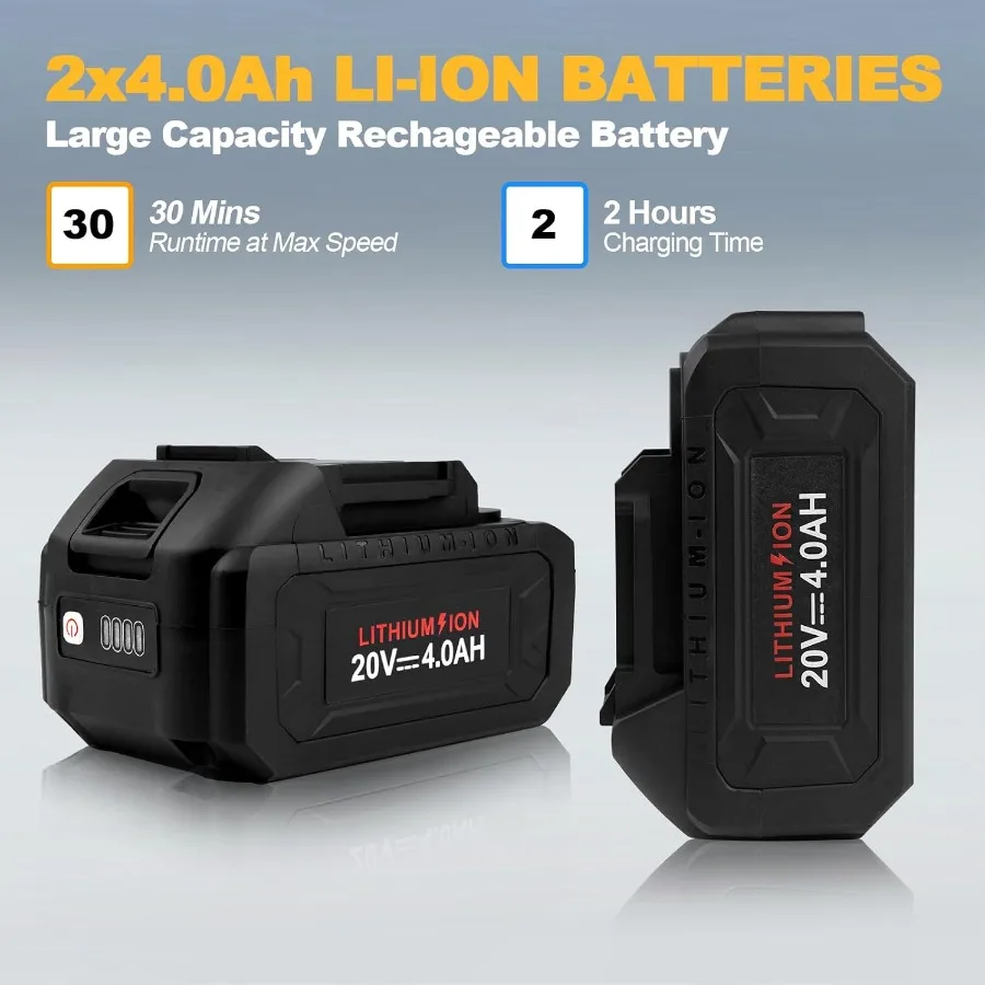 منفاخ أوراق شجر كهربائي لاسلكي مع 6 مستويات سرعة 580CFM 160MPH عالي الأداء 4.3 رطل تصميم خفيف الوزن يتضمن 2 × 4.0 أمبير في الساعة