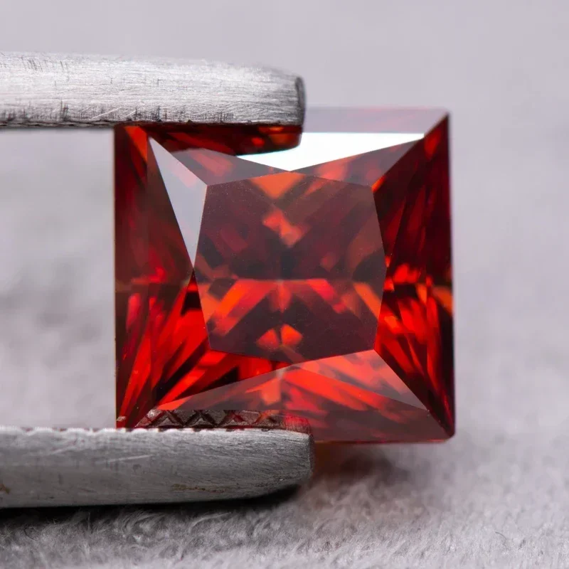 

NEW Moissanite Stone Garnet Color Princess Cut Charms Gemstone DIY Advanced Jewelry Rings Earrings Making with Certificate