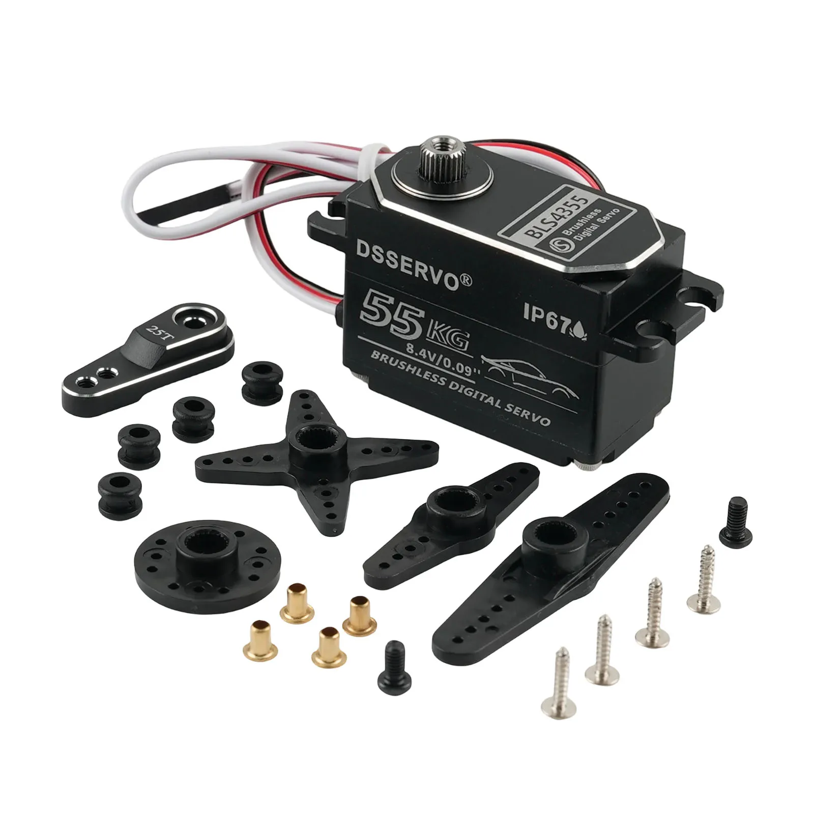 

55 кг 7.4В Бесщеточные низкопрофильные цифровые сервоприводы IP67 водонепроницаемые RC сервоприводы 0.09S HV с высоким крутящим моментом, полностью металлический корпус для внедорожных грузовиков
