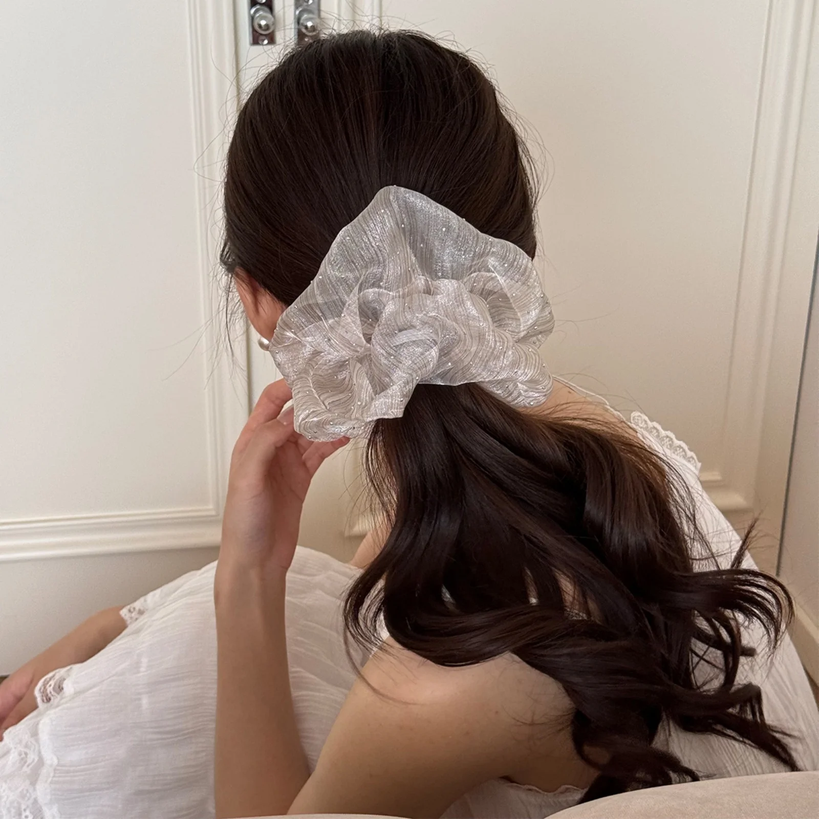 

Набор прозрачных блестящих резинок для волос, 1 шт., элегантные резинки для волос из органзы, шикарные аксессуары для волос для женщин