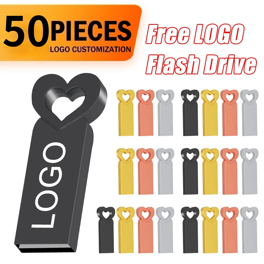 

50PCS Free Custom LOGO USB Flash Drive 4GB 8GB 2.0 High Speed Pen Drive 16GB 32GB 64GB 128GB Pendrive metal usb sticks with key