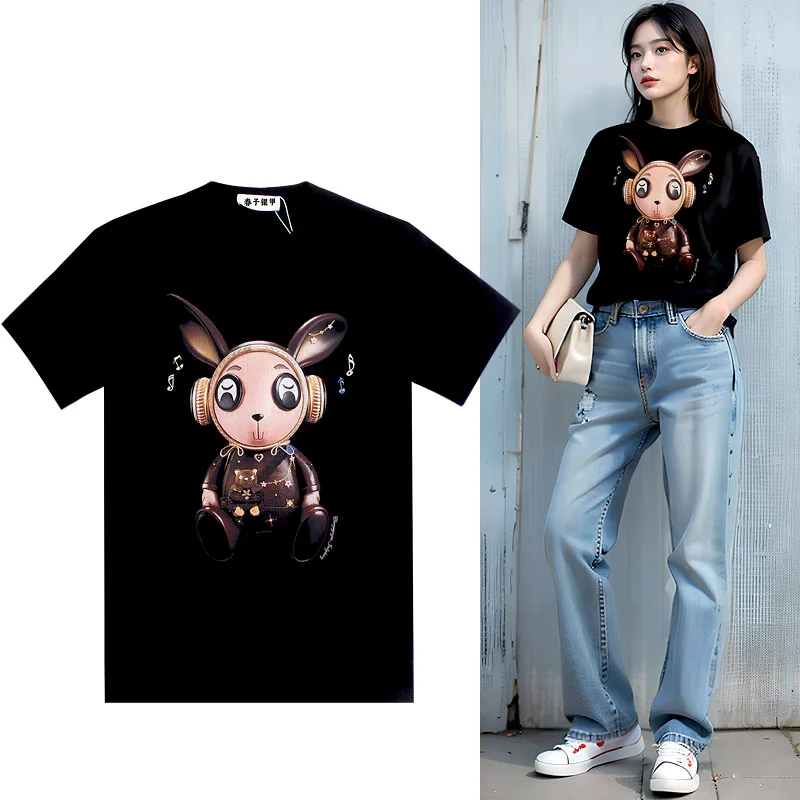 Chun yu yin jia Fashion High Street Designer klasyczny wzór drukowany T-shirt z krótkim rękawem dla kobiet tee