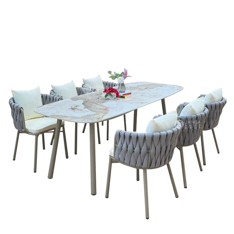 Leisure Garden Courtyard Table and Chair Outdoor Villa Terrace Rock Slate Long Table Hotel Homestay