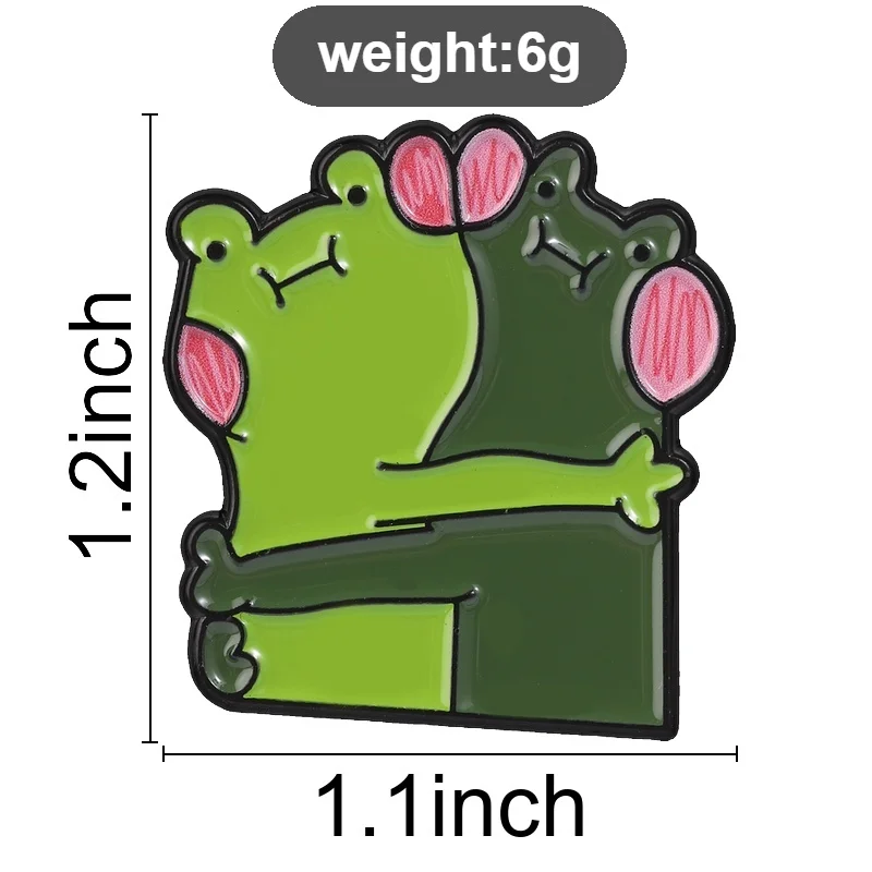 Niedliche Umarmende Frosch-Emaille-Anstecknadel Zweifarbiger Grüner Ton Rosa Rouge Cartoon-Tier-Brosche Reversnadel für Kleidungsdekoration – Detail 1