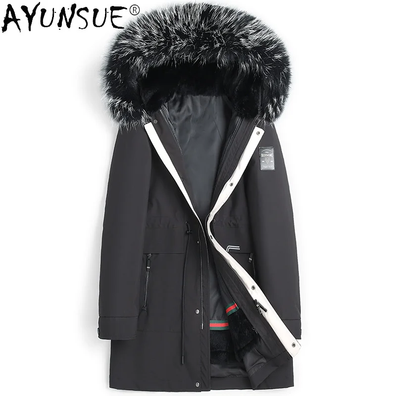 

Hooded Warm Big Raccoon Fur Collar Jacket Men 2021 Casual Real Rabbit Liner Parkas Men's Coat Veste Homme Gxy791