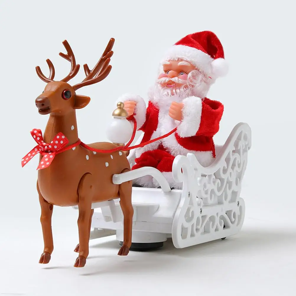 Electric Santa Claus Deer Cart Christmas Santa Claus in Sleigh Toy Christmas Decorations with Music Xmas Santa Figurine Ornament